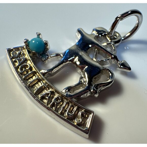 Sagittarius Zodiac Charm Pendant With Turquoise Stone AJ Sterling SIlver - Picture 4 of 6